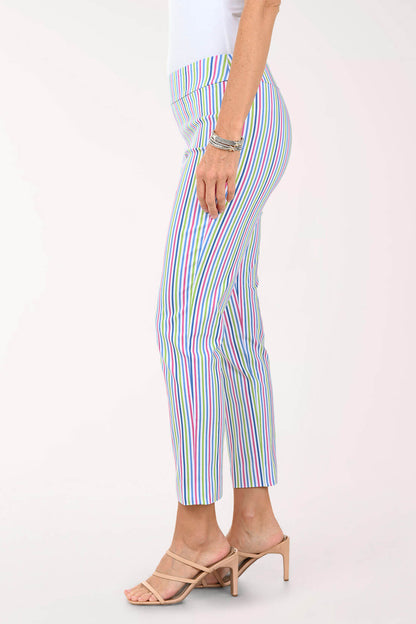 White Multi Stripe Pull-On Ankle Pant