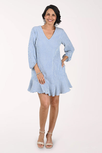 Textured Stripe Flounce Hem Dress