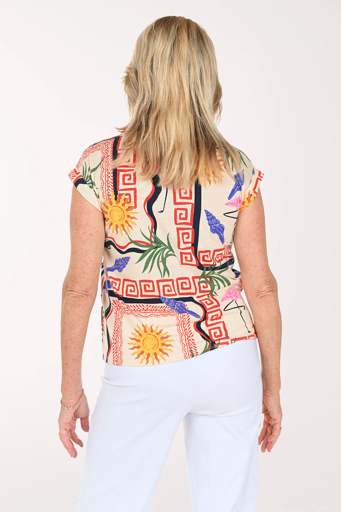 Tropical Print Cap Sleeve Tee