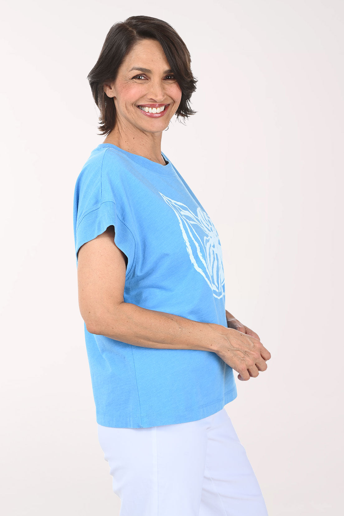 White And Blue Nautilus Cap Sleeve Tee