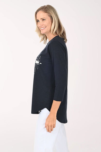 White And Navy Sailboats Cotton Tunic Top