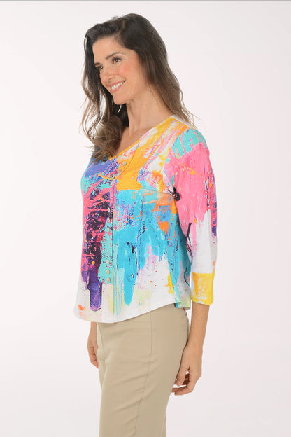 Vivian Offset Button V-Neck Top
