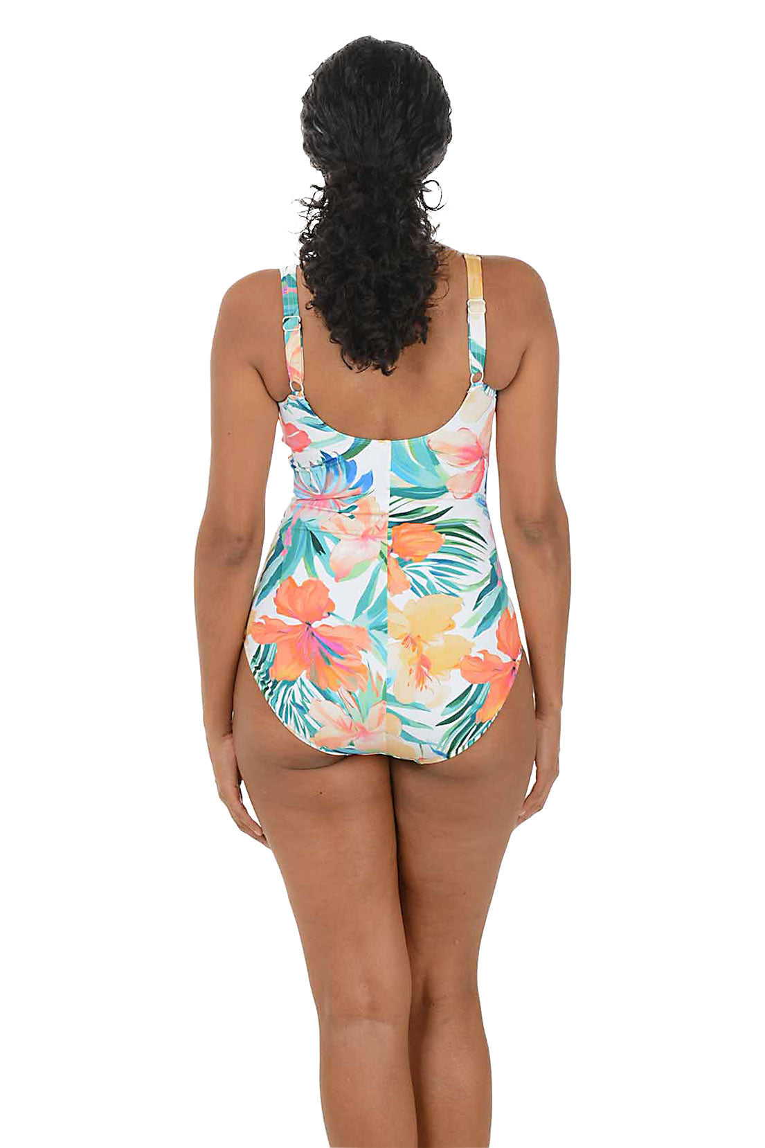White Hibiscus Serenade Double Strap Shirred Swimsuit