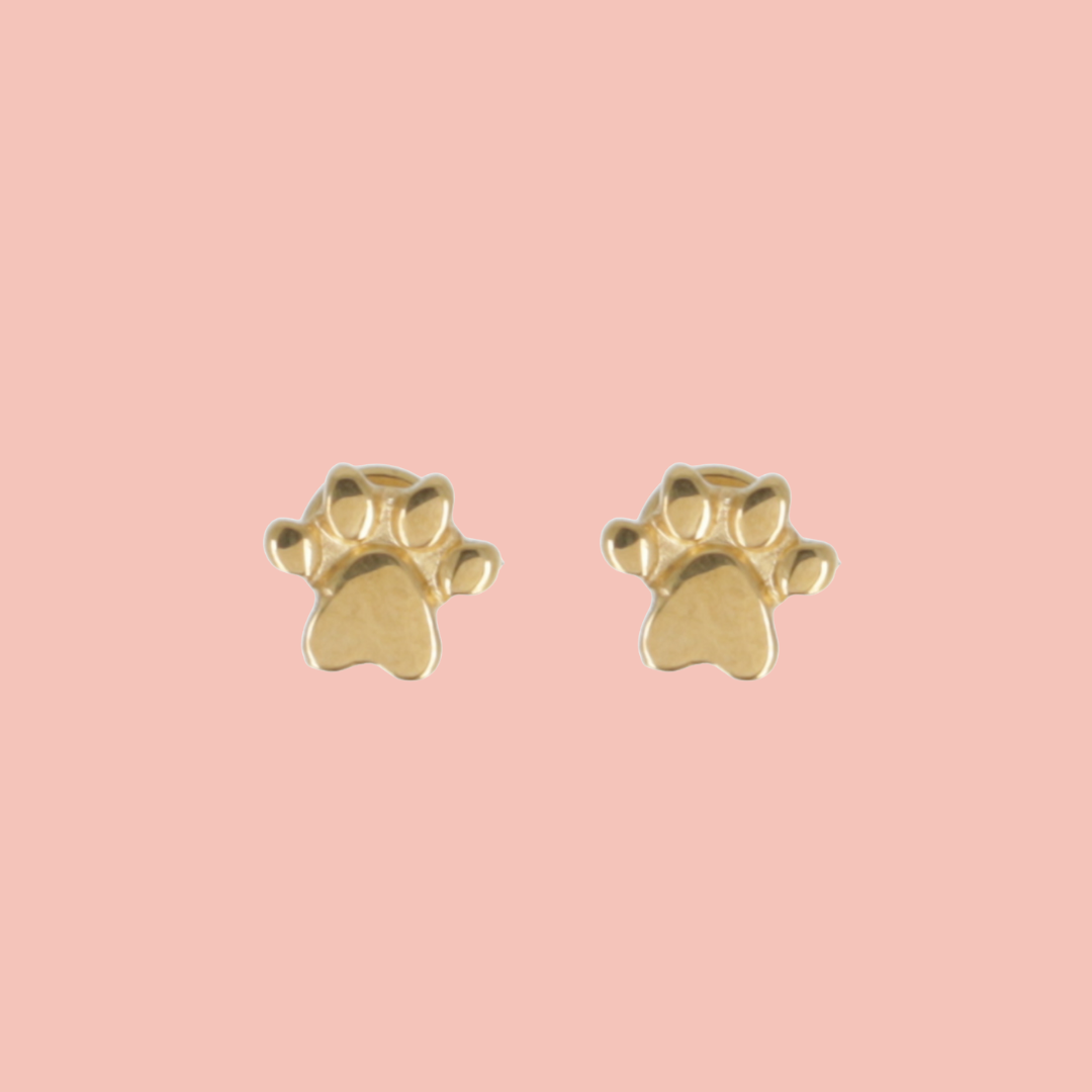 Screw On Paw Stud Earrings (Gold Plated)