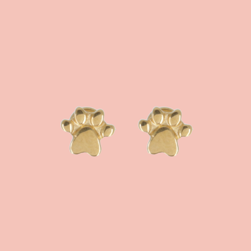 Screw On Paw Stud Earrings (Gold Plated)