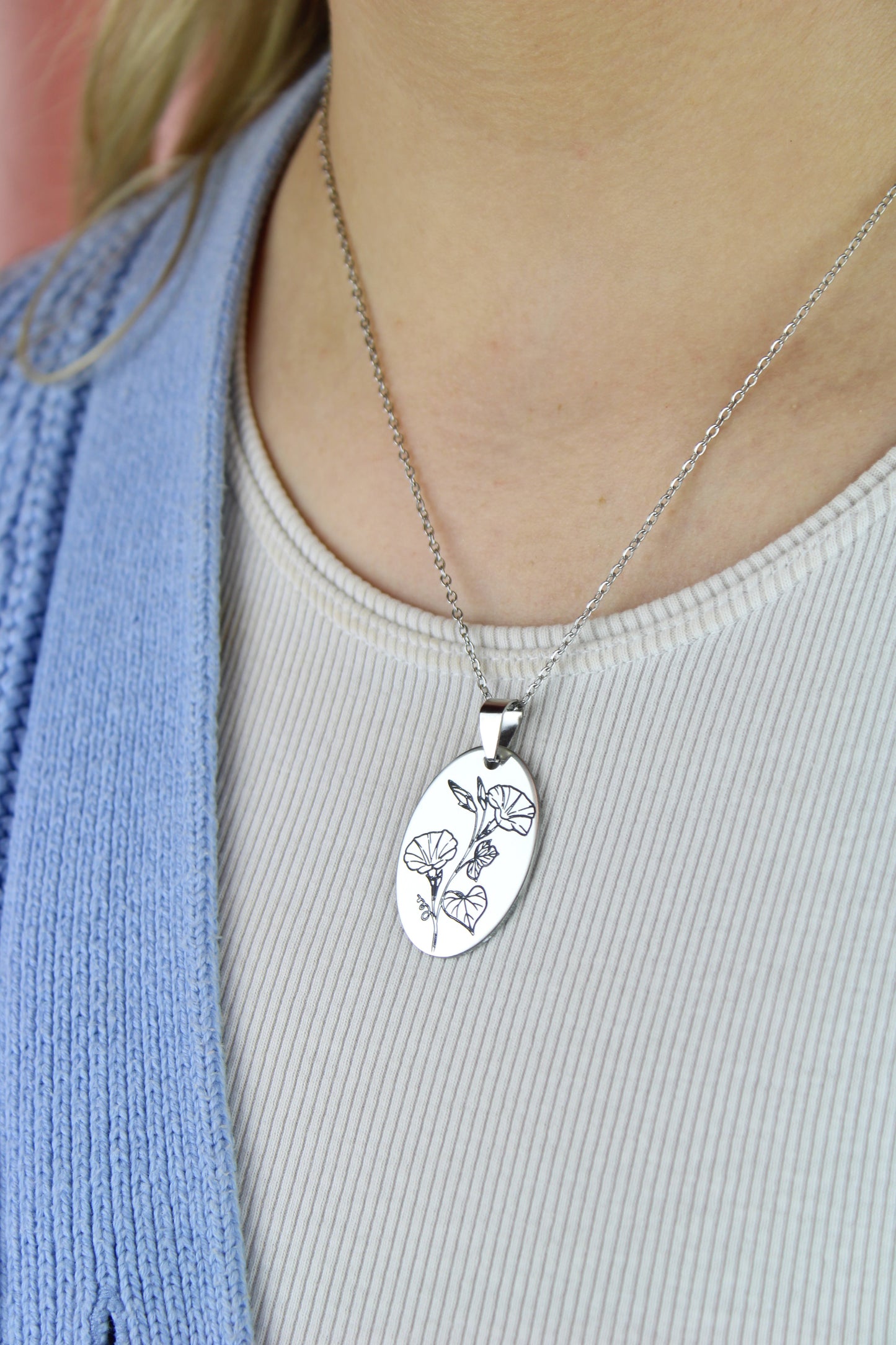 September Birth Flower Necklace - Morning Glory