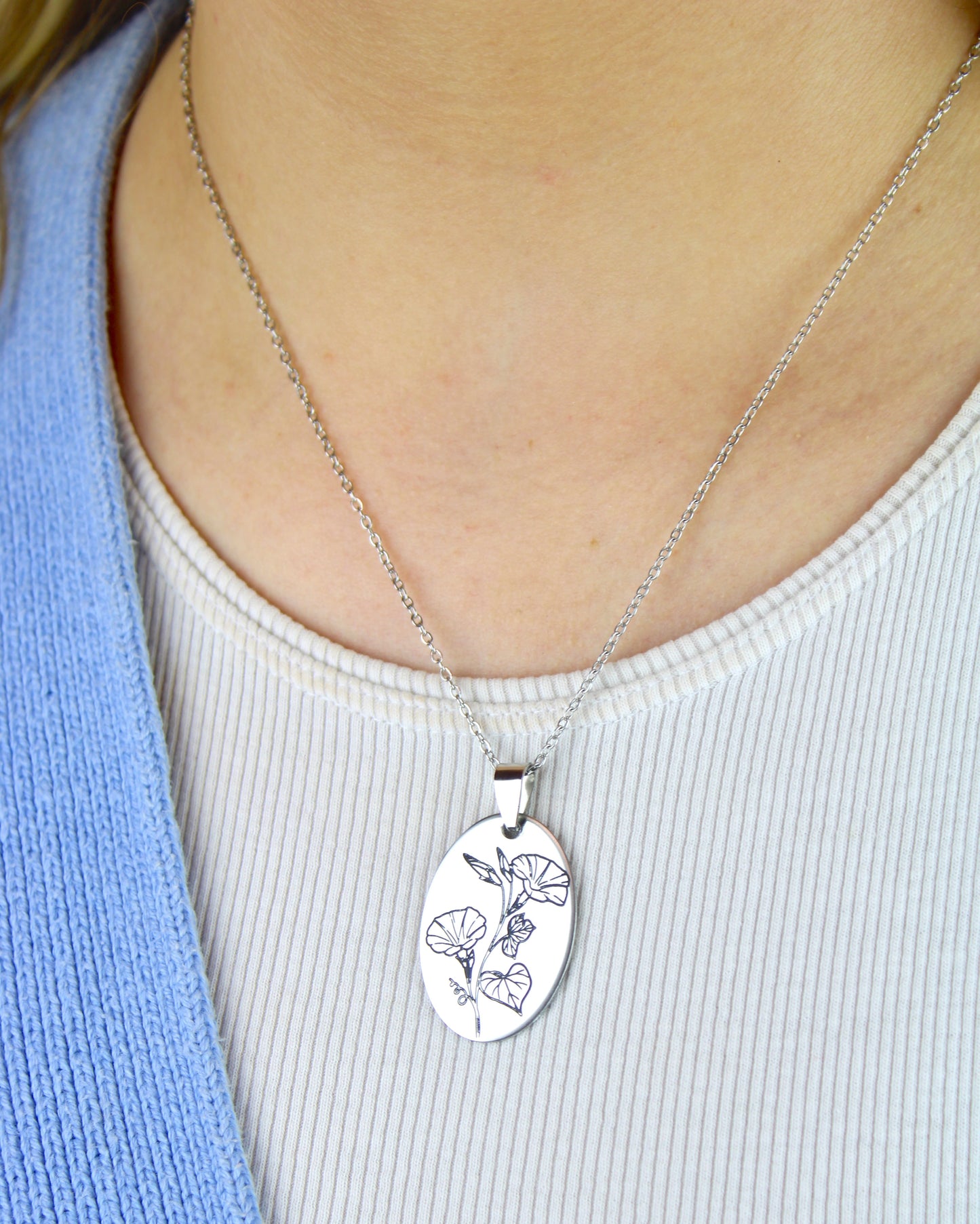 September Birth Flower Necklace - Morning Glory