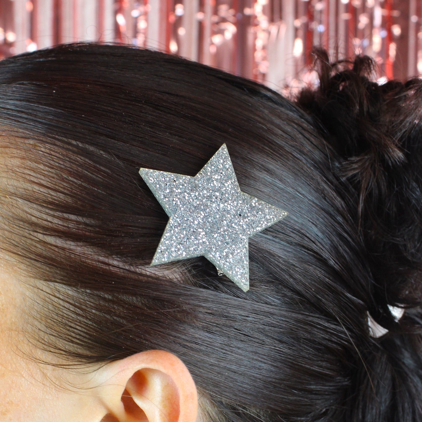Silver Glitter Single Star Hair Clip