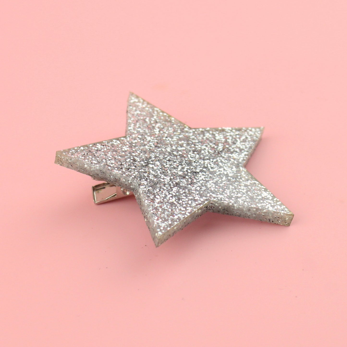 Silver Glitter Single Star Hair Clip