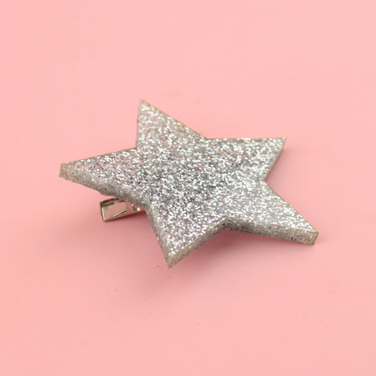 Silver Glitter Single Star Hair Clip