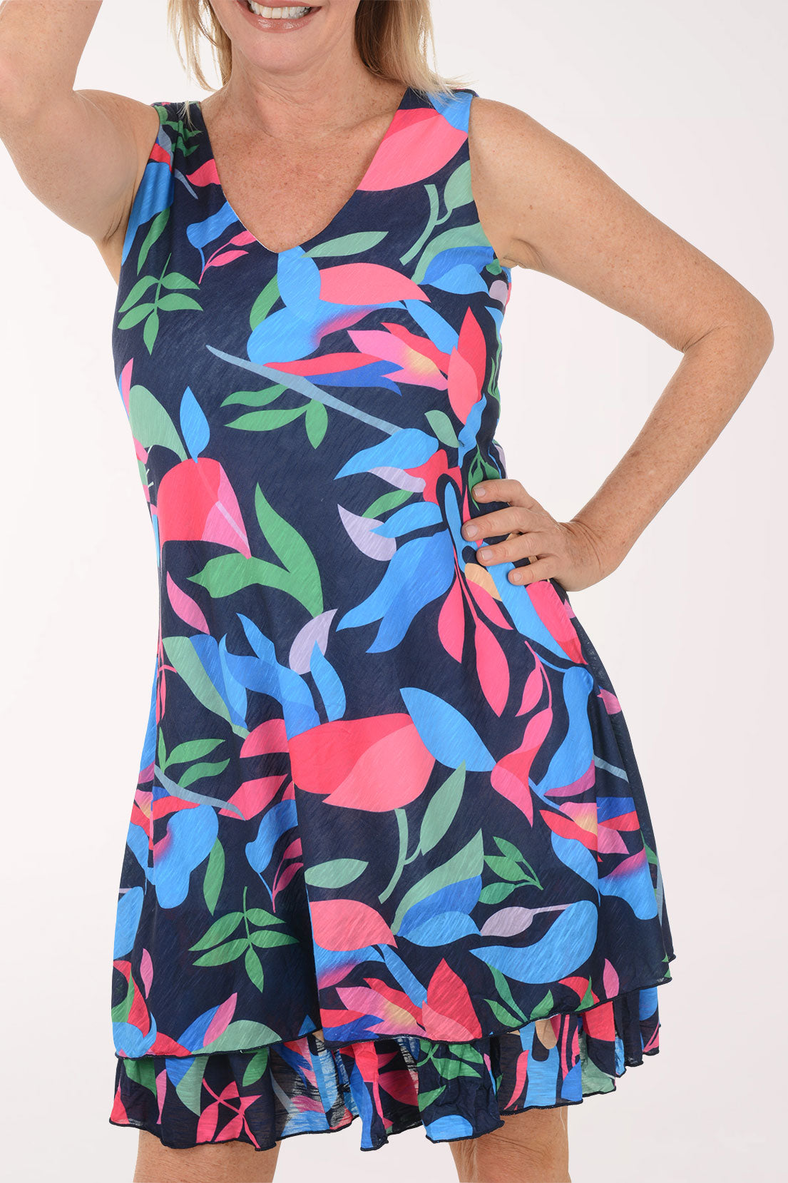 Tulip Buds Layered V-Neck Sleeveless Dress