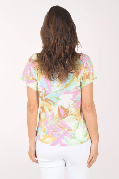 Wisteria Linen-Blend Pleated Raglan Tee