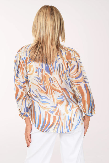 Tiger Stripe Silky Collarless Shirt