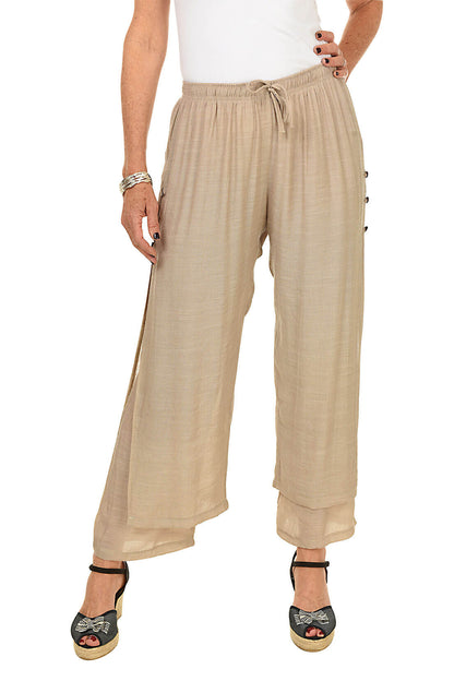 Triple Button Flowy Layered Pant
