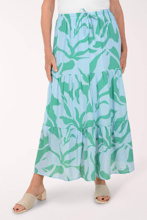 Vibrant Ivy Drawstring Tiered Maxi Skirt