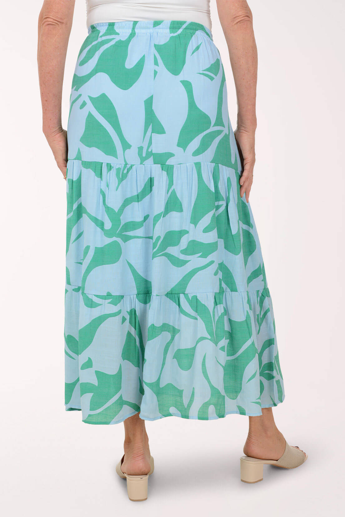 Vibrant Ivy Drawstring Tiered Maxi Skirt