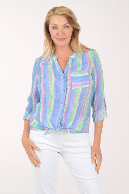 Violet Striped Button-Front Blouse