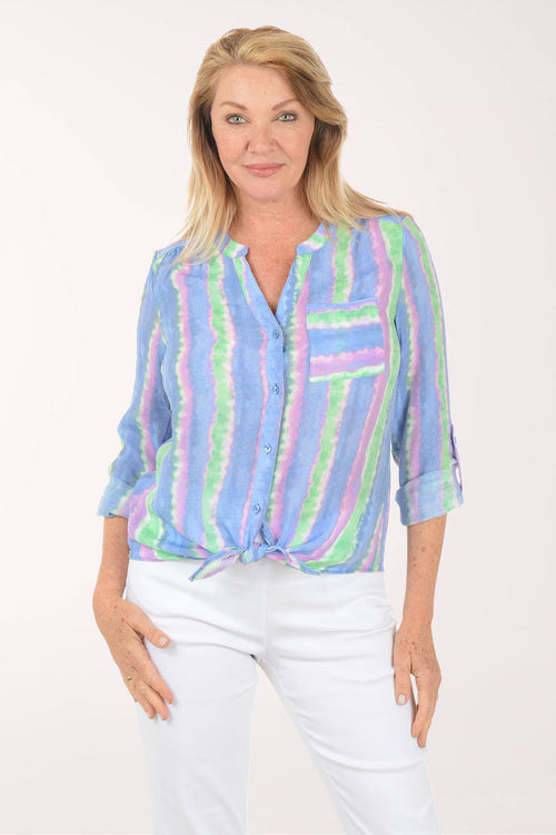 Violet Striped Button-Front Blouse