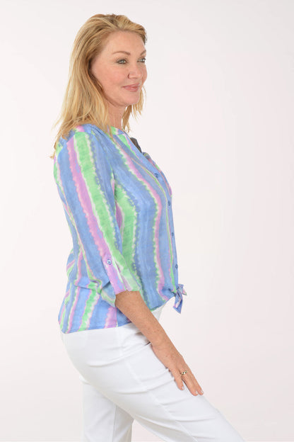 Violet Striped Button-Front Blouse