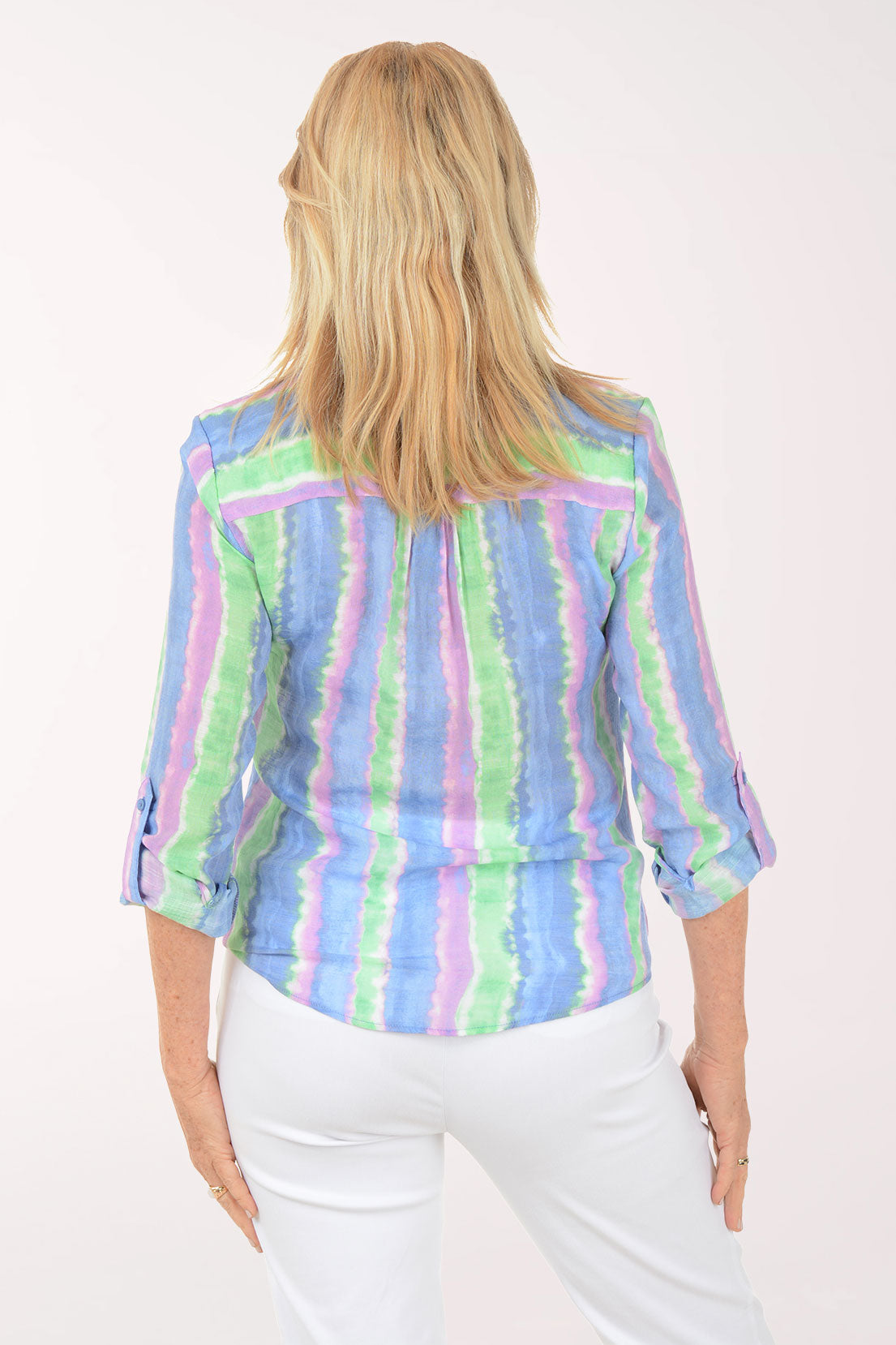 Violet Striped Button-Front Blouse