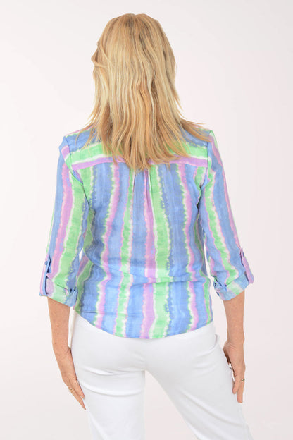 Violet Striped Button-Front Blouse