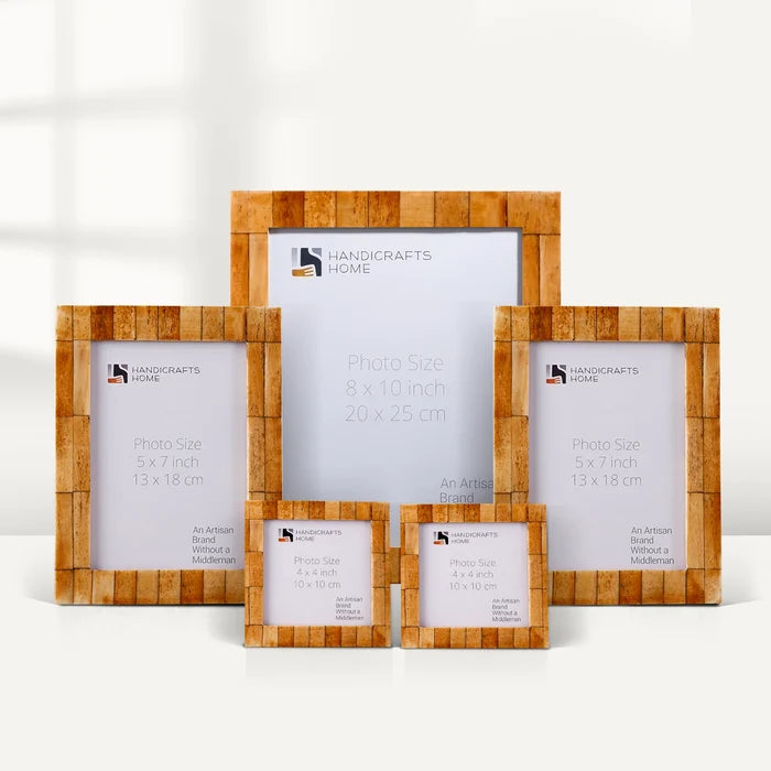 Handmade Antique Tile Bone Inlay Picture Frame Set (5-Pieces, for tabletop or wall display