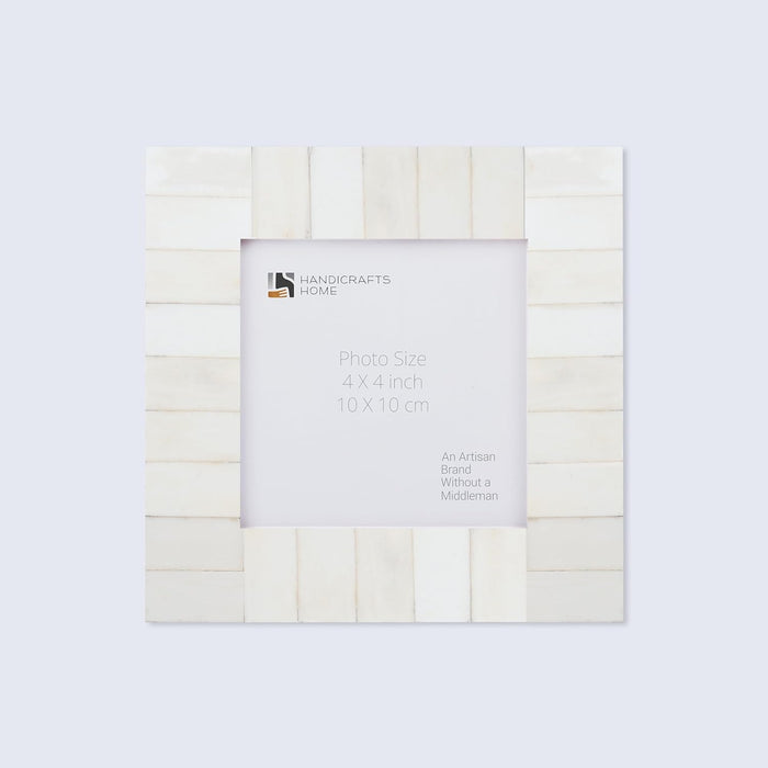 Handmade Baby Picture Frame Classic Collection Bone Inlay White 4x4, for tabletop or wall display