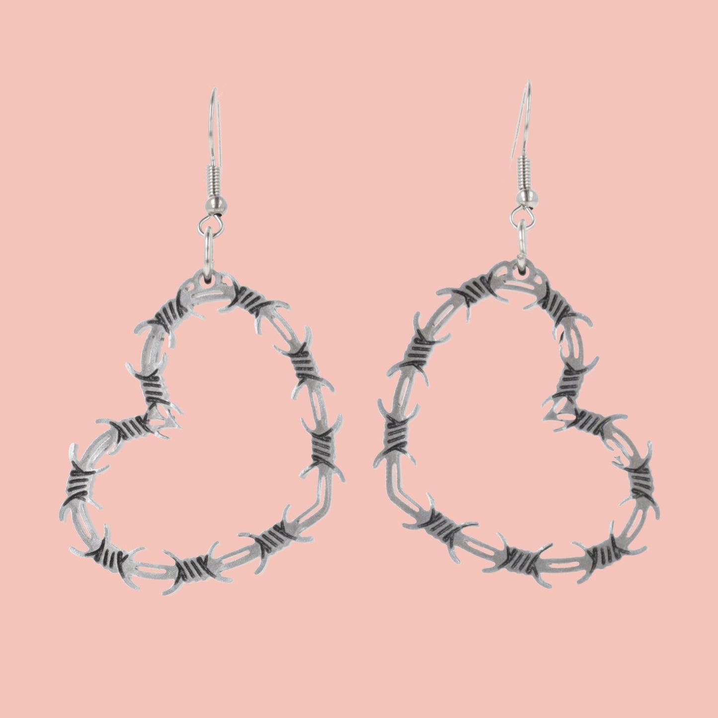 Silver Barbed Wire Heart Earrings