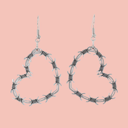 Silver Barbed Wire Heart Earrings