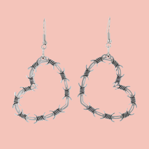 Silver Barbed Wire Heart Earrings