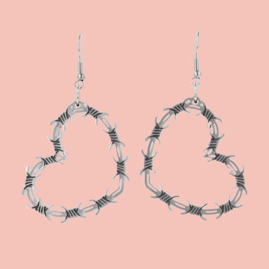 Silver Barbed Wire Heart Earrings