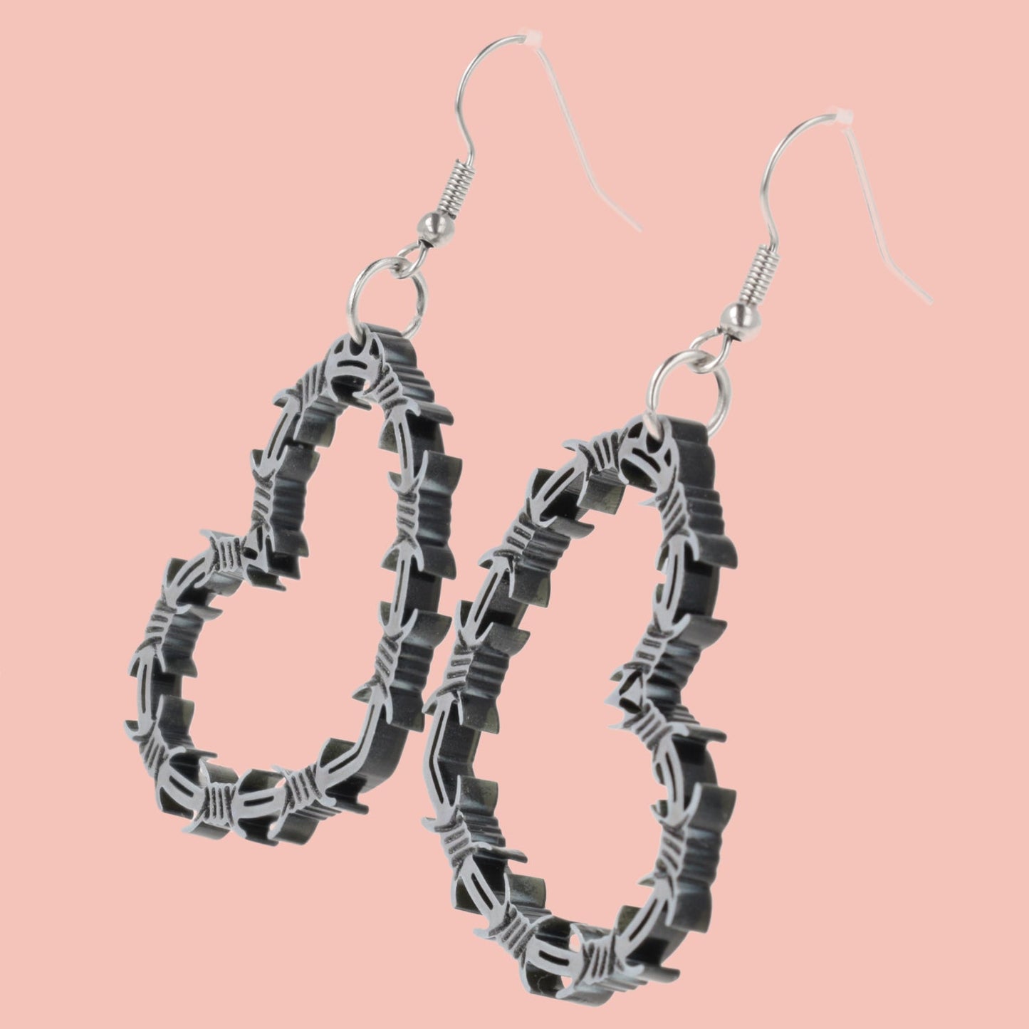 Silver Barbed Wire Heart Earrings