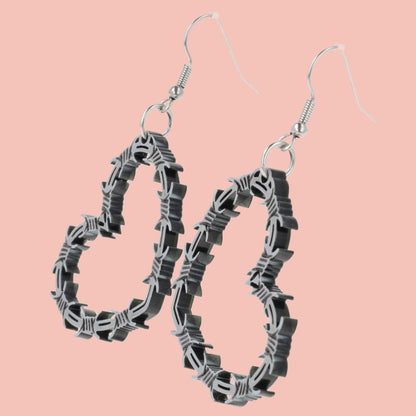 Silver Barbed Wire Heart Earrings