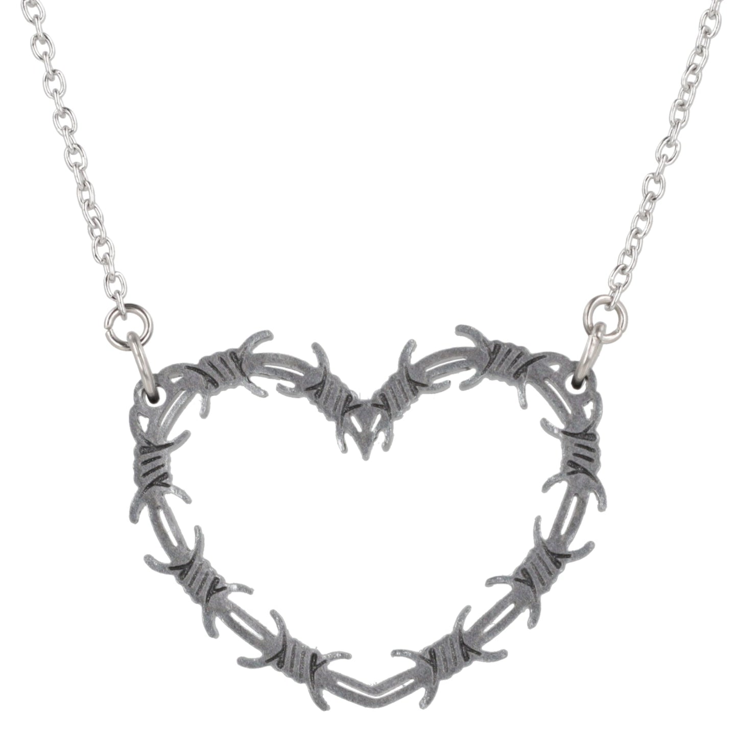 Silver Barbed Wire Heart Necklace