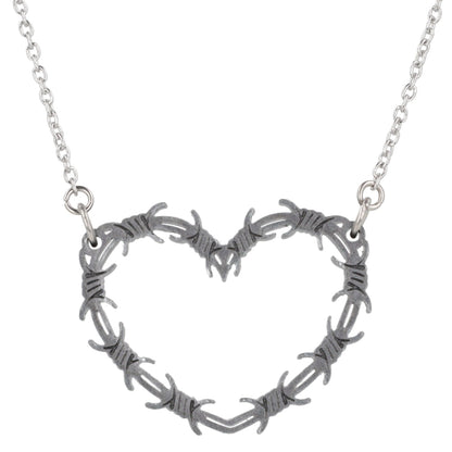 Silver Barbed Wire Heart Necklace