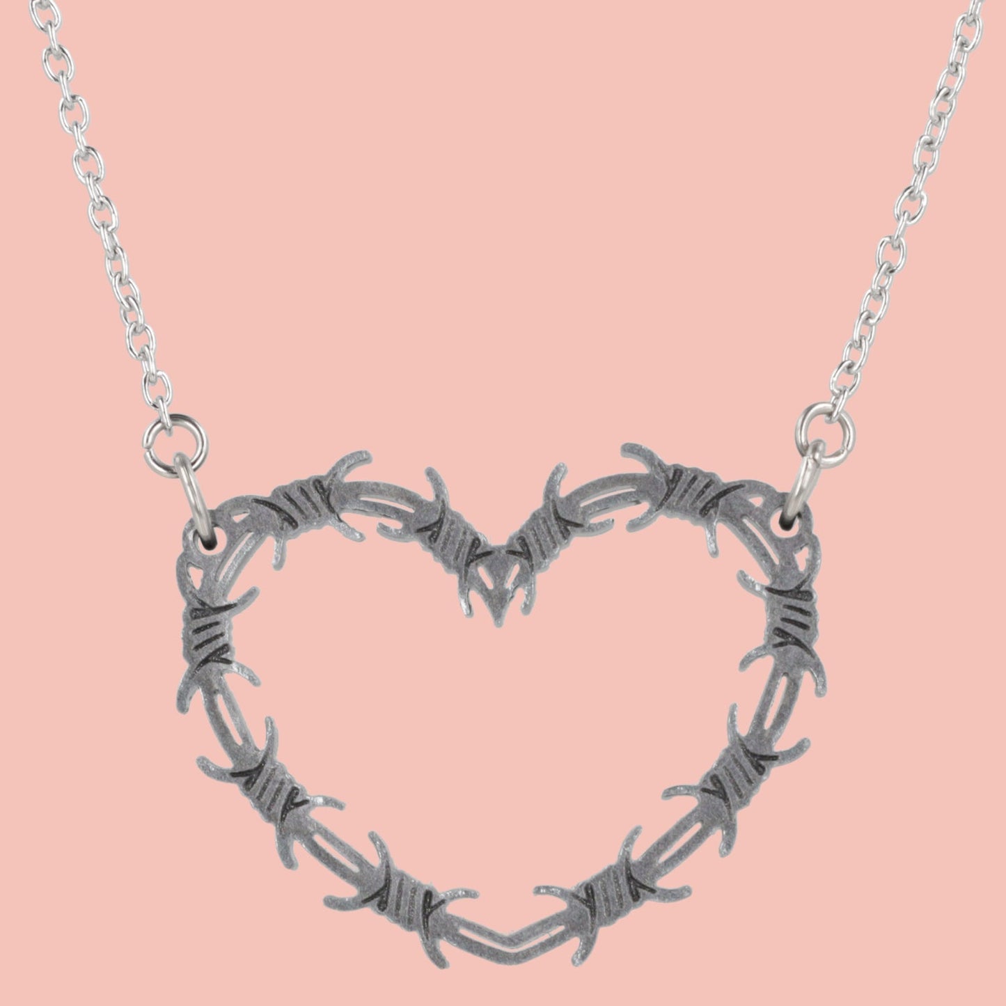 Silver Barbed Wire Heart Necklace