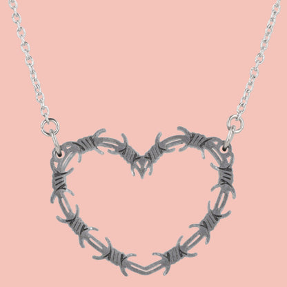 Silver Barbed Wire Heart Necklace