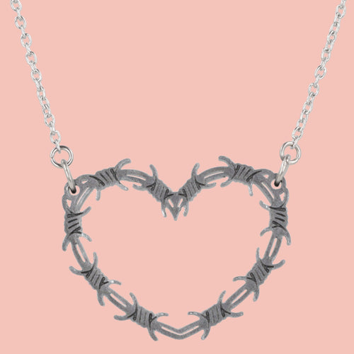 Silver Barbed Wire Heart Necklace