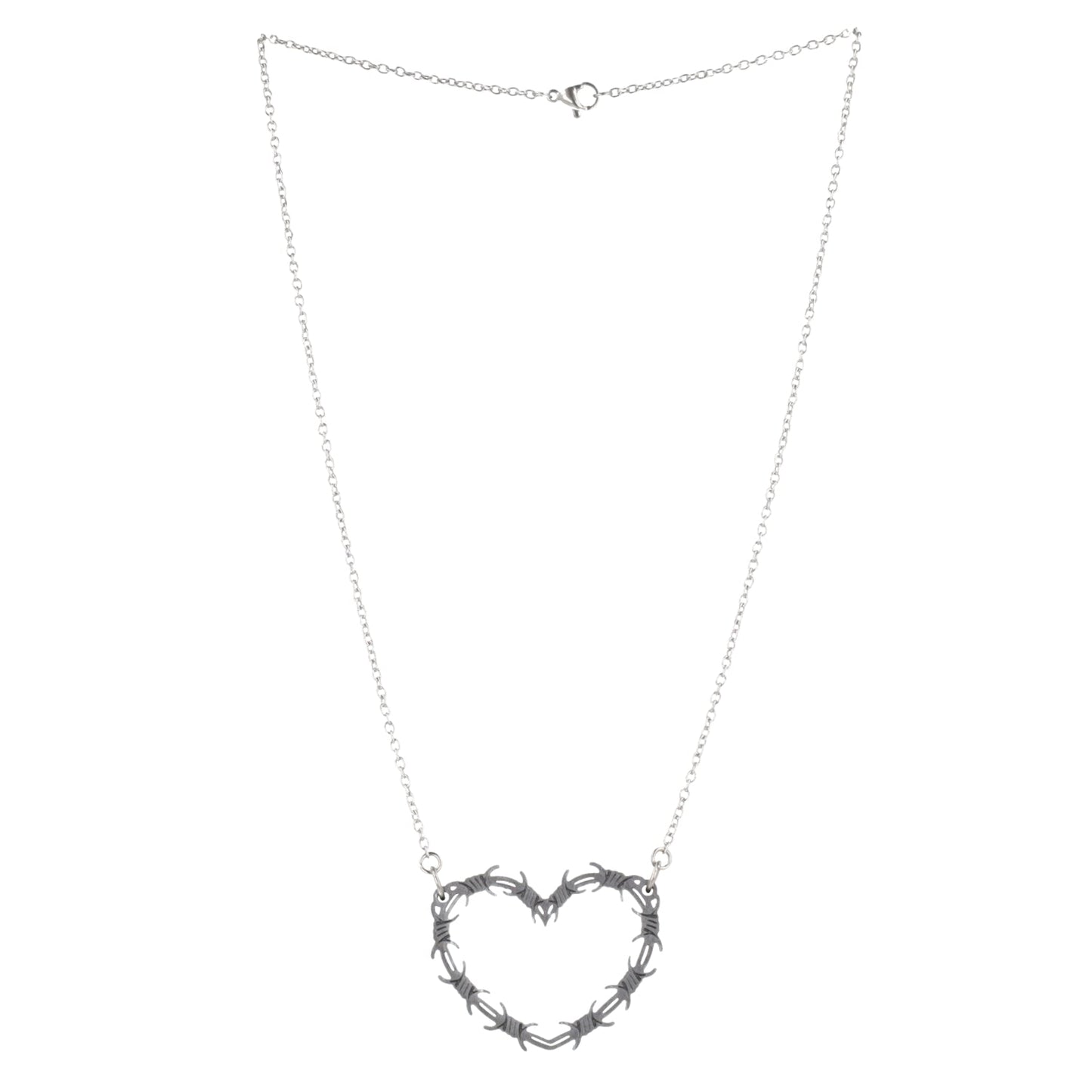Silver Barbed Wire Heart Necklace