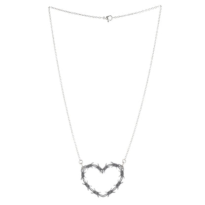 Silver Barbed Wire Heart Necklace