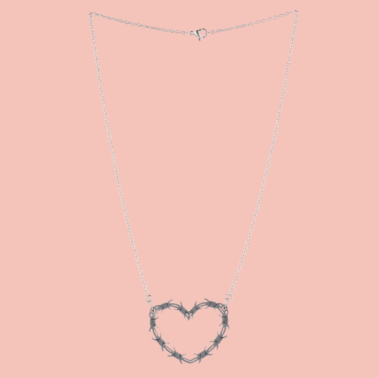 Silver Barbed Wire Heart Necklace