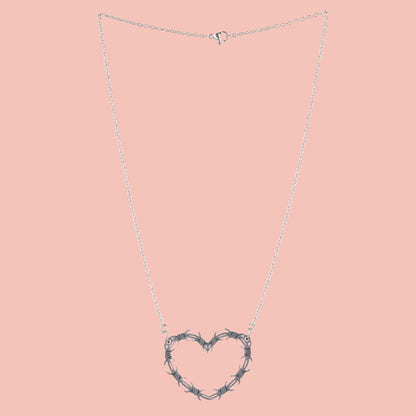 Silver Barbed Wire Heart Necklace