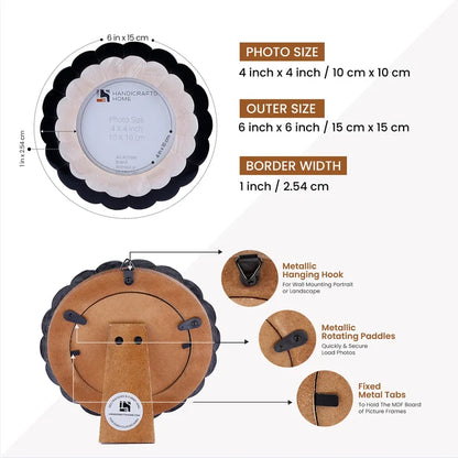 Black & Pearl White Picture Frame | Moonlit Bloom 4" Round Frame