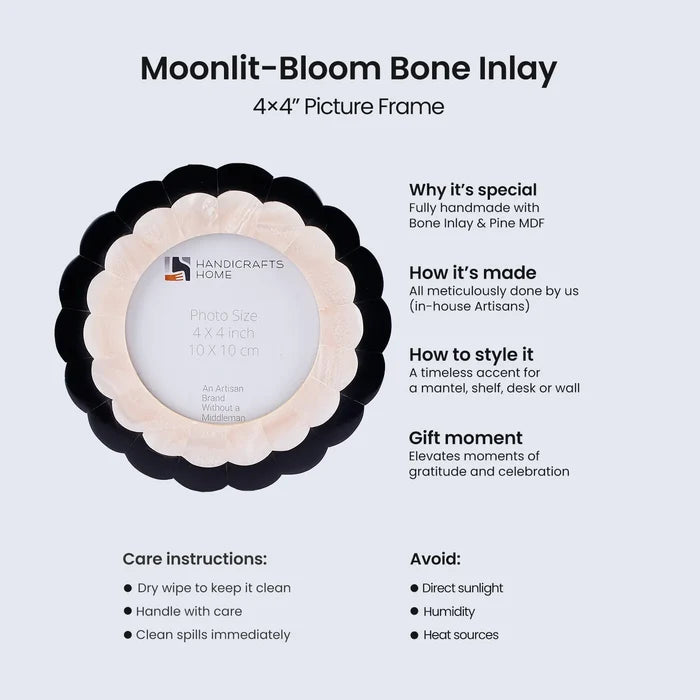Black & Pearl White Picture Frame | Moonlit Bloom 4" Round Frame