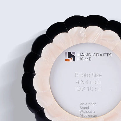 Black & Pearl White Picture Frame | Moonlit Bloom 4" Round Frame