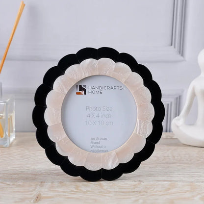 Black & Pearl White Picture Frame | Moonlit Bloom 4" Round Frame