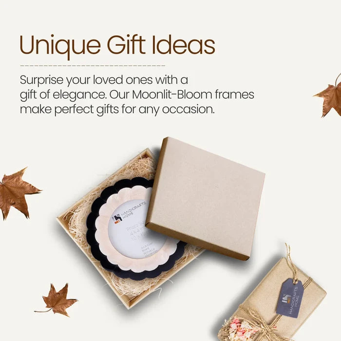 Black & Pearl White Picture Frame | Moonlit Bloom 4" Round Frame