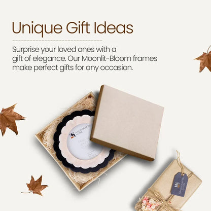 Black & Pearl White Picture Frame | Moonlit Bloom 4" Round Frame