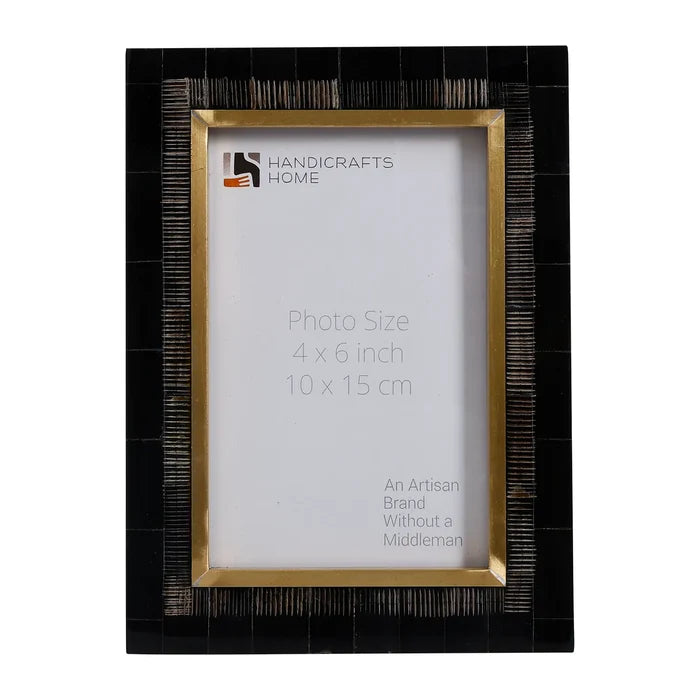 Handmade Black Picture Frames - Shagreen Horn & Brass Inlay - 4x6 5x7