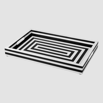 Handmade Black White Concentric Tray Coffee Table Ottoman 11x17 12x12, for serving or organizing